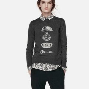 Thakoon Eclectic Charcoal and White Graphic Sweater Size XL